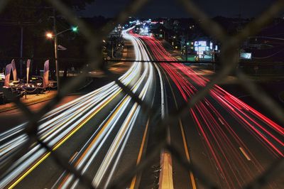 Light trails on road at night