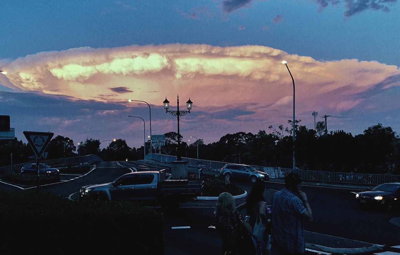 car, sky, transportation, sunset, mode of transport, no people, outdoors, cloud - sky, tree, nature, day