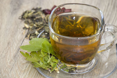 Close-up of tea served on table