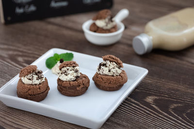 High angle view of dessert in plate on table