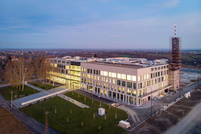 High angle view of buildings in city