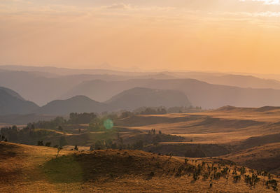 Scenic view of field against sky during sunset