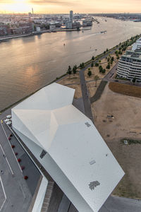 High angle view of city buildings