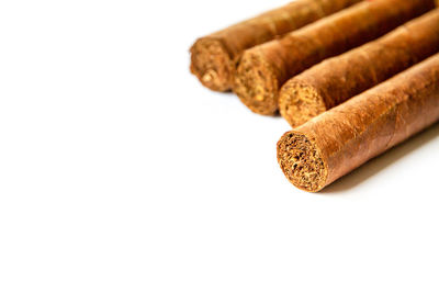 Close-up of cookies against white background