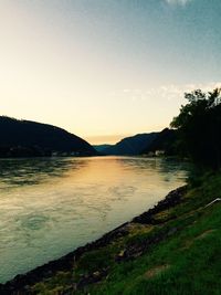 Scenic view of lake against clear sky