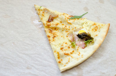 High angle view of pizza