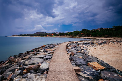 Scenic view of shore against sky