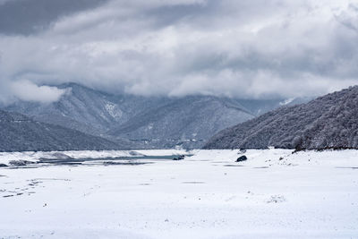 Scenic view of snowcapped mountains against sky