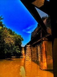 Low angle view of built structure against blue sky