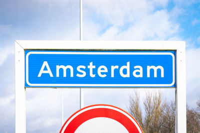 Place name sign of the city of amsterdam, the netherlands