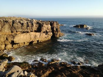 Scenic view of sea against clear sky