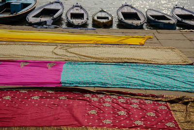 Full frame shot of colorful textiles in harbor