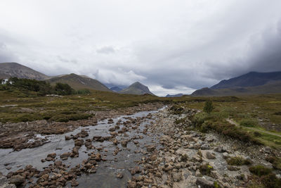 Scenic view of landscape and mountains against sky