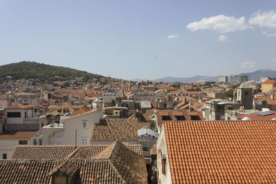 High angle view of townscape against sky