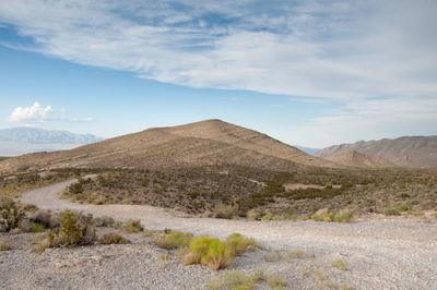 Scenic view of mountains against cloudy sky