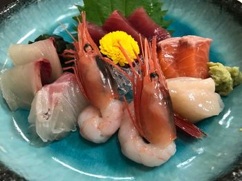 High angle view of sushi in plate