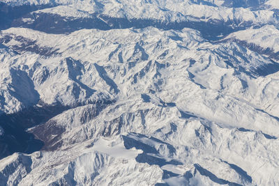 High angle view of snowcapped mountains