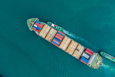 High angle view of ship in sea