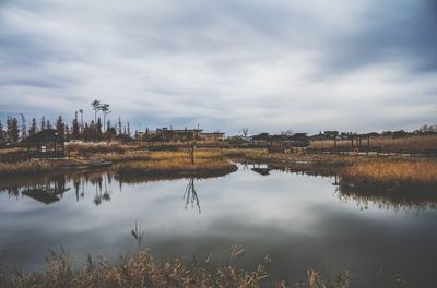 Scenic view of lake against sky