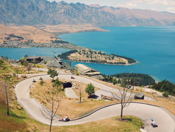 Scenic view of river and mountains