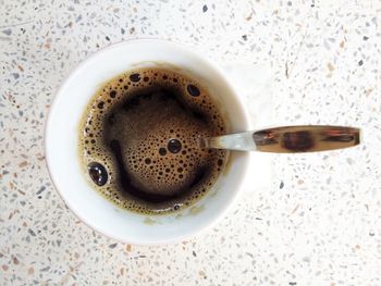 High angle view of coffee on table