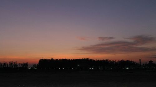 Silhouette trees on field against sky during sunset