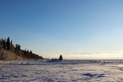 Scenic view of frozen sea against clear sky