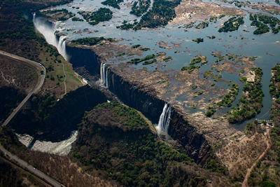 High angle view of river flowing through land