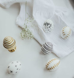 High angle view of shells on table