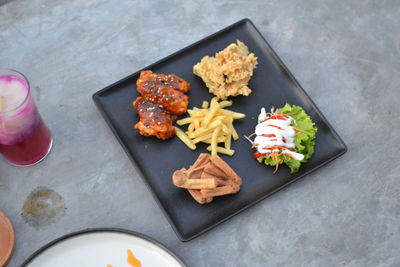 High angle view of food on table