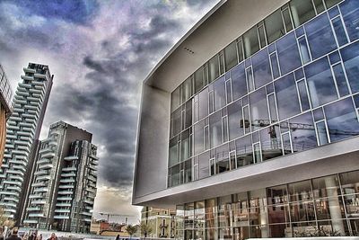 Low angle view of modern building against sky