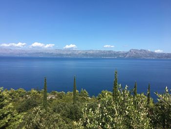 Scenic view of sea against blue sky