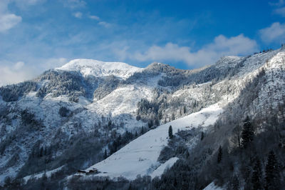 Scenic view of snowcapped mountains against sky