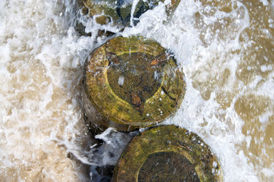 High angle view of water flowing through rocks