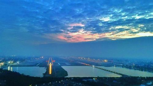 Aerial view of city at night