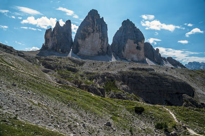 Front view of tre cime di lavaredo dolomite, trentino, italy