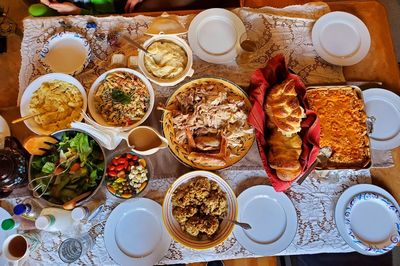 High angle view of food on table