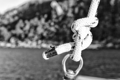 Close-up of rope tied on metal