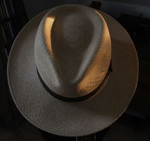 High angle view of hat on table