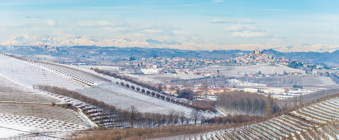 High angle view of townscape against sky