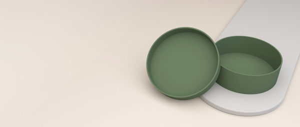 High angle view of green eggs on white table