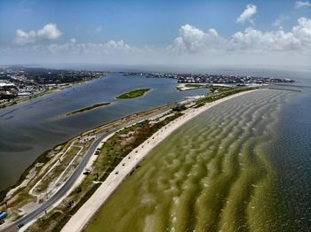 High angle view of beach against sky