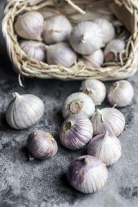 Close-up of eggs in basket on table