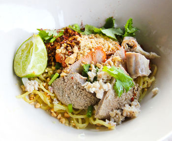 High angle view of food in plate