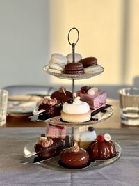 Close-up of dessert on table etagere 