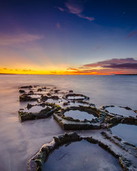 Scenic view of sea against sky during sunset