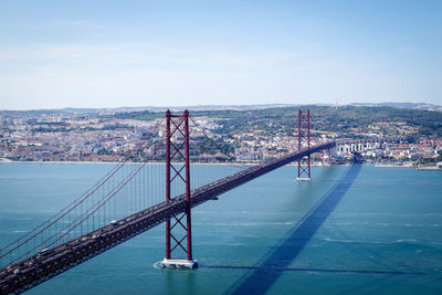 High angle view of suspension bridge