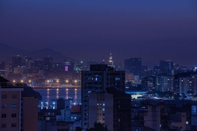 Long exposure urban night photography with buildings and lights in rio de janeiro, brazil