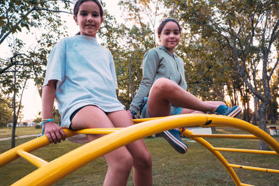 Portrait of little girls playing in playground