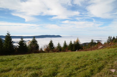 Scenic view of sea against cloudy sky